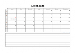 Calendrier juillet 2025 modele 07