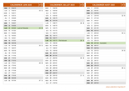 Calendrier pour les mois de Juin à Août 2025 paysage 2