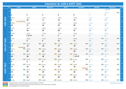 Calendrier scolaire pour Juin à Août 2025 paysage 1