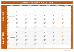 Calendrier pour les mois de Juin et Juillet 2025 paysage 1