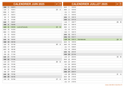 Calendrier pour les mois de Juin et Juillet 2025 paysage 2