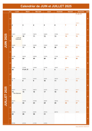 Calendrier pour les mois de Juin et Juillet 2025 portrait 1