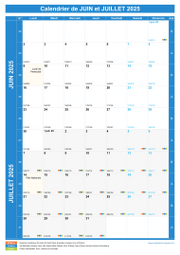 Calendrier scolaire pour Juin et Juillet 2025 portrait 1
