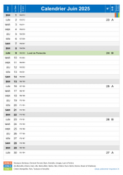 Calendrier juin 2025 portrait avec vacances, jours fériés et numéros de semaine