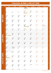 Calendrier pour les mois de Mai à Juillet 2025 portrait 1