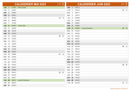 Calendrier pour les mois de Mai et Juin 2025 paysage 2