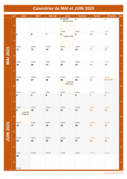 Calendrier pour les mois de Mai et Juin 2025 portrait 1