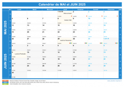 Calendrier scolaire pour Mai et Juin 2025 paysage 1