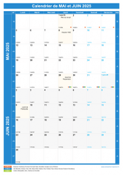 Calendrier scolaire pour Mai et Juin 2025 portrait 1