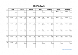 Calendrier mars 2025 modele 02