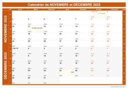 Calendrier pour les mois de Novembre et Décembre 2025 paysage 1