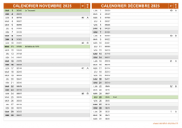 Calendrier pour les mois de Novembre et Décembre 2025 paysage 2