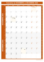 Calendrier pour les mois de Novembre et Décembre 2025 portrait 1