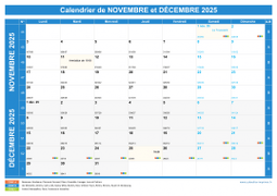 Calendrier scolaire pour Novembre et Décembre 2025 paysage 1