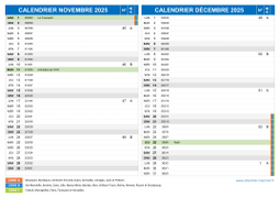 Calendrier scolaire pour Novembre et Décembre 2025 paysage 2