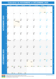 Calendrier scolaire pour Novembre et Décembre 2025 portrait 1