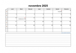 Calendrier novembre 2025 modele 07