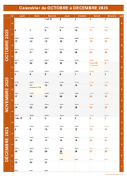 Calendrier pour les mois de Octobre à Décembre 2025 portrait 1