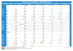 Calendrier scolaire pour Octobre à Décembre 2025 paysage 1