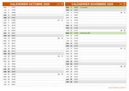 Calendrier pour les mois de Octobre et Novembre 2025 paysage 2