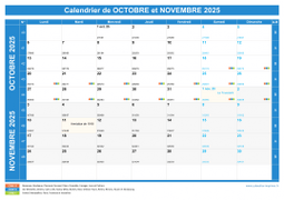 Calendrier scolaire pour Octobre et Novembre 2025 paysage 1