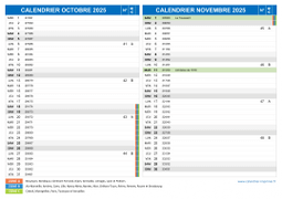 Calendrier scolaire pour Octobre et Novembre 2025 paysage 2