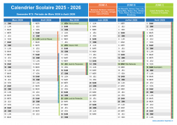 Calendrier scolaire 2025-2026 avec jours fériés à imprimer - 2nd semestre