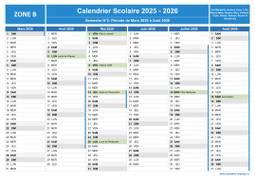 Calendrier scolaire 2025-2026 avec jours fériés - Zone B à imprimer - 2nd semestre