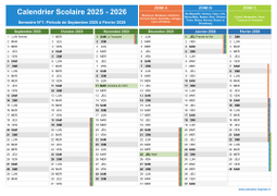 Calendrier scolaire 2025-2026 avec jours fériés à imprimer - 1er et 2nd semestre