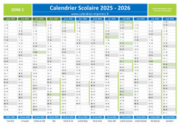 Calendrier scolaire 2025-2026 avec jours fériés - Zone C à imprimer