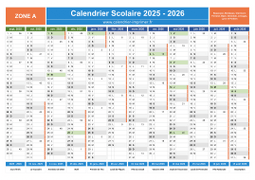 Calendrier scolaire 2025-2026 avec jours fériés et numéros de semaine - Zone A