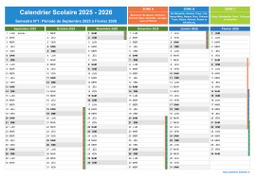 Calendrier scolaire 2025-2026 à imprimer - 1er et 2nd semestre