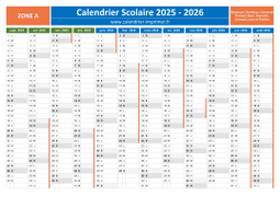 Calendrier scolaire 2025-2026 - Zone A à télécharger gratuit et imprimer