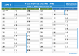 Calendrier scolaire 2025-2026 - Zone B à imprimer - 1er semestre