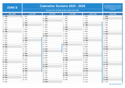Calendrier scolaire 2025-2026 - Zone B à imprimer - 2nd semestre