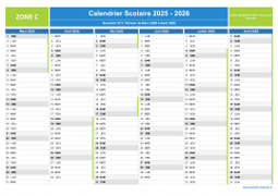 Calendrier scolaire 2025-2026 de la Zone C à imprimer - 2nd semestre