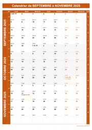 Calendrier pour les mois de Septembre à Novembre 2025 portrait 1