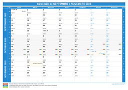 Calendrier scolaire pour Septembre à Novembre 2025 paysage 1