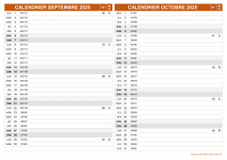 Calendrier pour les mois de Septembre et Octobre 2025 paysage 2