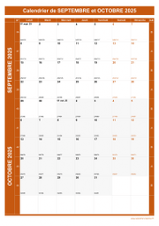 Calendrier pour les mois de Septembre et Octobre 2025 portrait 1