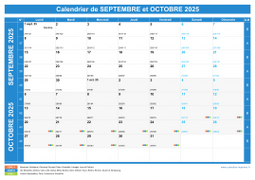 Calendrier scolaire pour Septembre et Octobre 2025 paysage 1