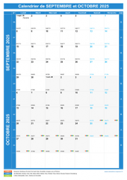Calendrier scolaire pour Septembre et Octobre 2025 portrait 1
