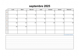 Calendrier septembre 2025 modele 07