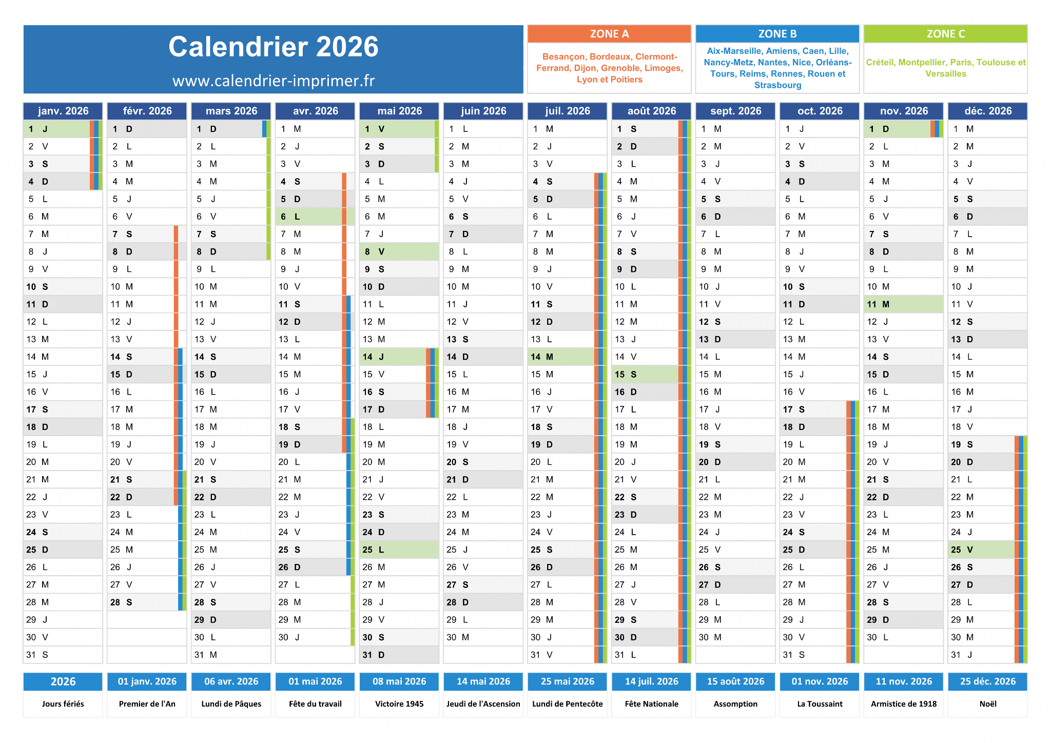 Calendrier 2026 Imprimer Gratuit