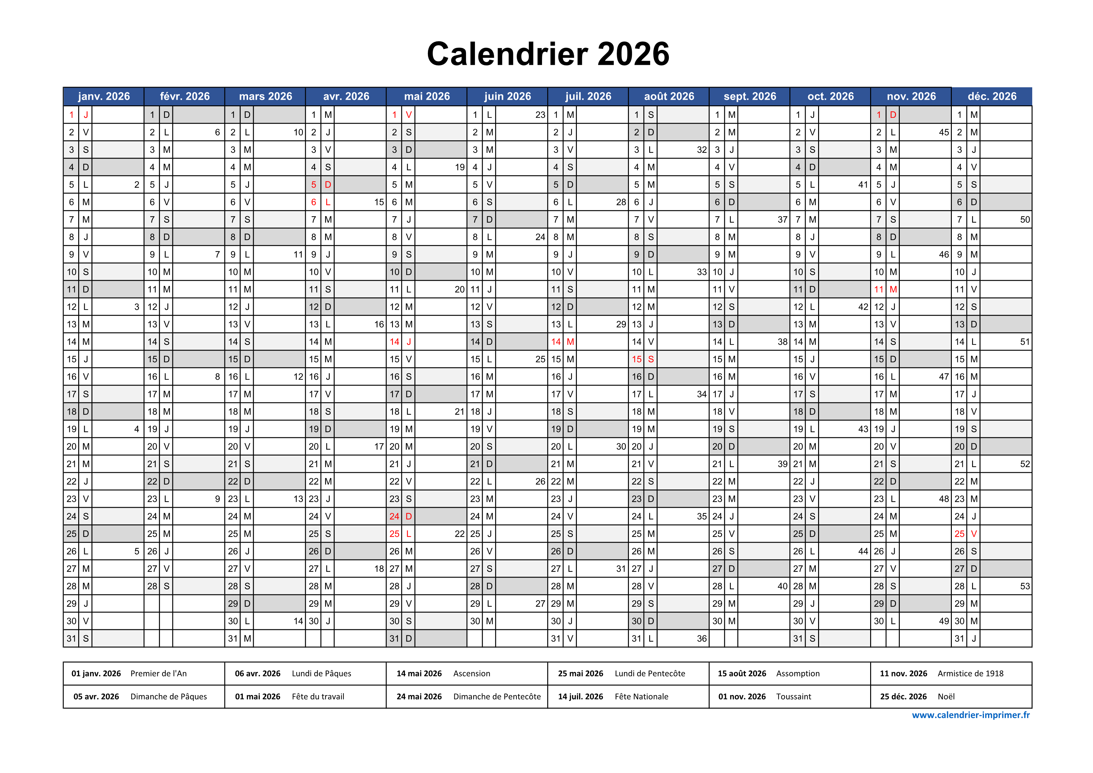 Calendrier 2026 Imprimer Gratuit Calendrier 2026 Imprimer Gratuit