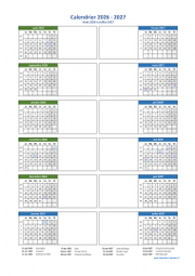 Calendrier Août 2026 à Juillet 2027 Vertical 2 Colonnes