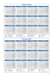 Calendrier Janvier 2026 à Décembre 2027 Vertical Modèle 01