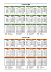 Calendrier Janvier 2026 à Décembre 2027 Vertical Modèle 02