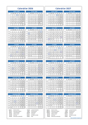 Calendrier Janvier 2026 à Décembre 2027 Vertical Modèle 03