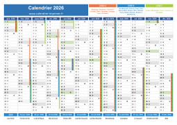 Calendrier 2026 avec vacances, jours fériés et semaine A-B